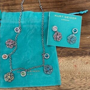 NWT Kurt Geiger Necklace Multi-Color Flower Pendants and matching earrings